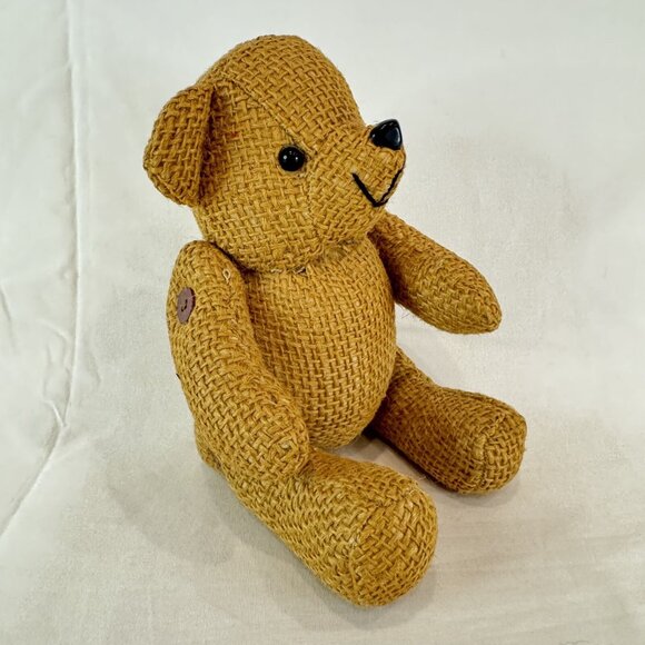 Vintage Beige Burlap Jointed Teddy Bear Stuffed Animal 9" Button Joints - Picture 3 of 7